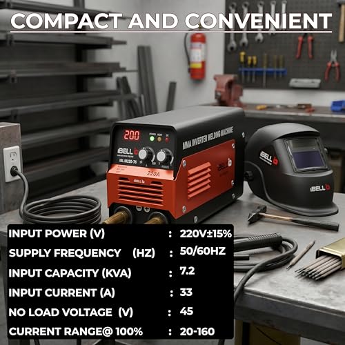 Image of IBELL Tools M220-76 Inverter ARC Welding Machine 220A | Built-in Hot Start, Anti-Stick & Adjustable Arc Force | Heavy Duty IGBT Welder | 220V ±15% | Supports 1-5mm Electrodes- 2 Year Warranty