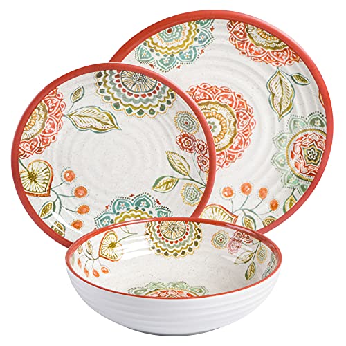 Gibson Home Mauna Melamine Dinnerware Set, Service For 4 (12Pcs), Brick Floral #TOP1