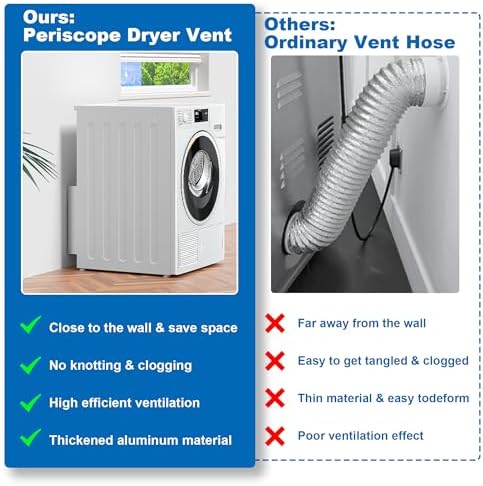 84049 Periscope dryer vent, 0-5"Adjustable Dryer Vent Connector Kit, Short Small Telescoping Exhaust Vent Hose Adapter Close to the Wall Space for 4" Low Profile Space-Saving Replacement Vents - 4