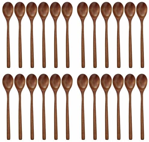 TEAMWILL Cucharas de madera, 24 cucharas de sopa de madera de 9 pulgadas para comer, mezclar, agitar, cuchara de mango largo con utensilio de cocina