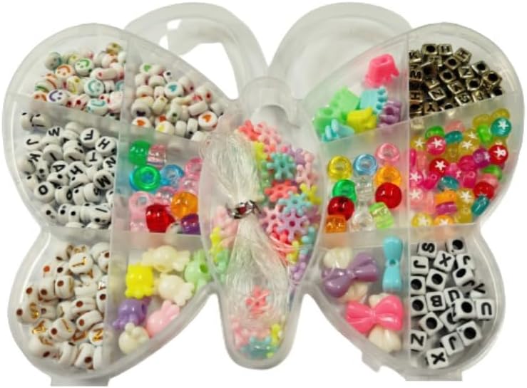 3A Featuretail Multicolor Bead Set for DIY Craft, Plastic Alphabet & Mix Design Beads with Nylon Thread in Butterfly Design Case for Kids Gift, Bracelet/Jewellery Making Kit (3MM to 6 MM Beads)