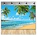 Summer Tropical Hawaii Palm Tree Or Beach Photography Backdrops 7X5FT Blue Sea Sky Sunshine Luau Party Photo Background Wedding Bride Shower Baby Birthday Party Banner Supplies Props Vinyl