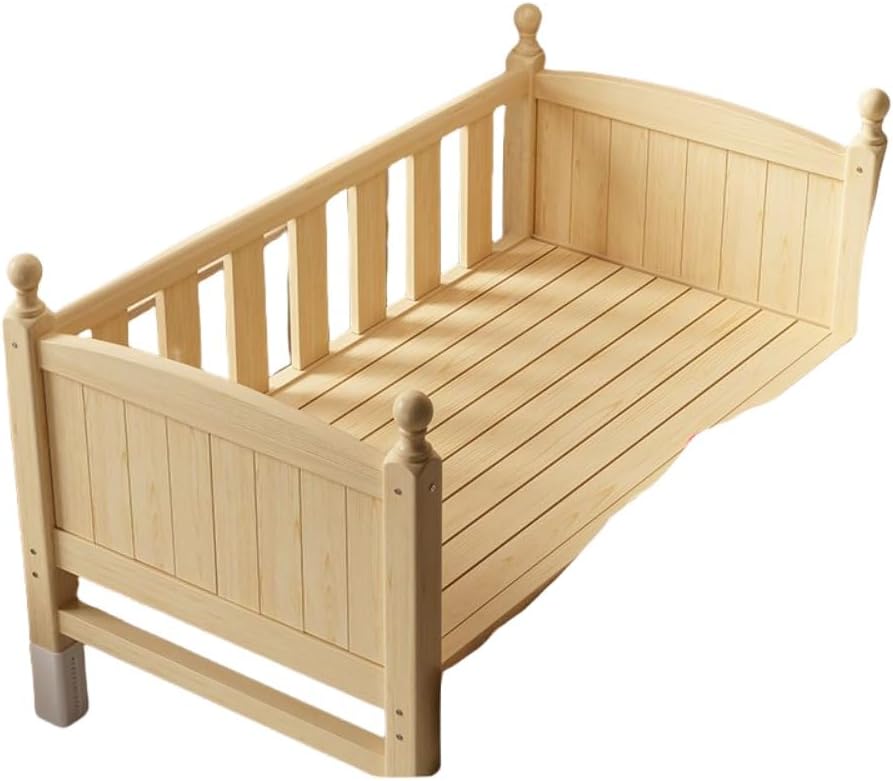 Childrens Bed, Slatted Bed, Baby Bed, Extendable, Fence Included, Safety Guard, Durable Natural Wood, Combination Bed, For Girls, Boys, Infants to Elementary Schools, Home, Childrens Room