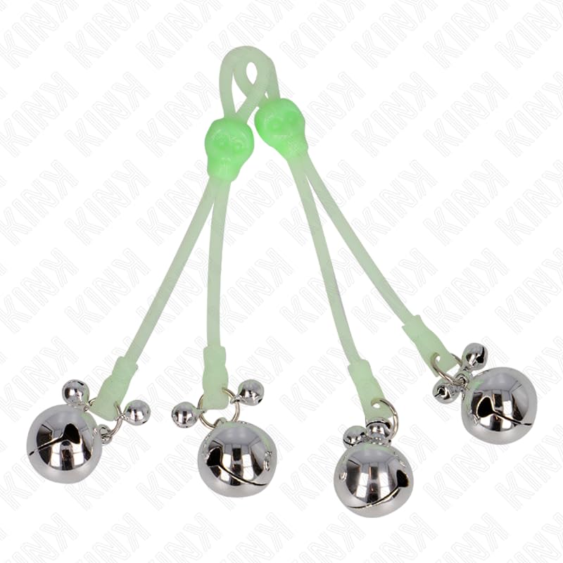KINK - Pinces pour tétons lumineux en forme de tête de mort avec clochette sonore réglable Vert/argenté