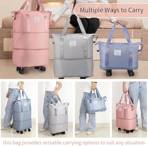 Image of Livello Wheel Bags for Travel Luggage Carry on Duffel Bag, Expandable Foldable Luggage Bag, Dry and Wet Separation Rolling Bag, Travel Totes for Women & Men (1Pcs)(Peach)