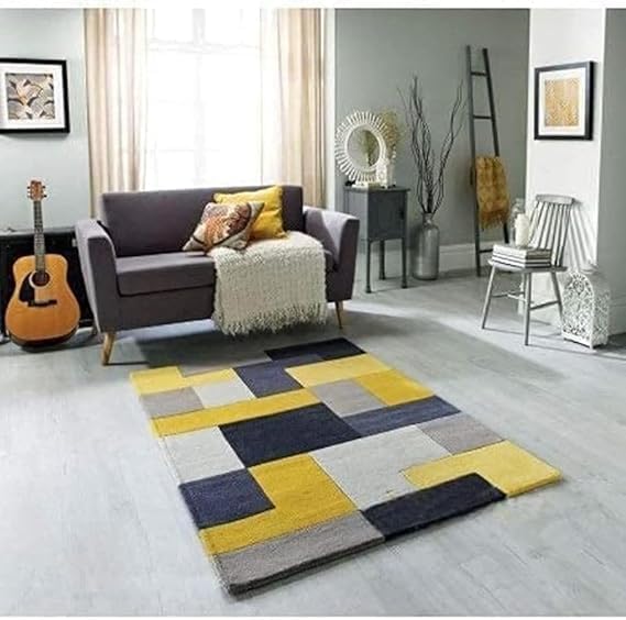 Geometric Multicolor Area Rug 9x12 ft | Hand Tufted Modern Block Design Carpet