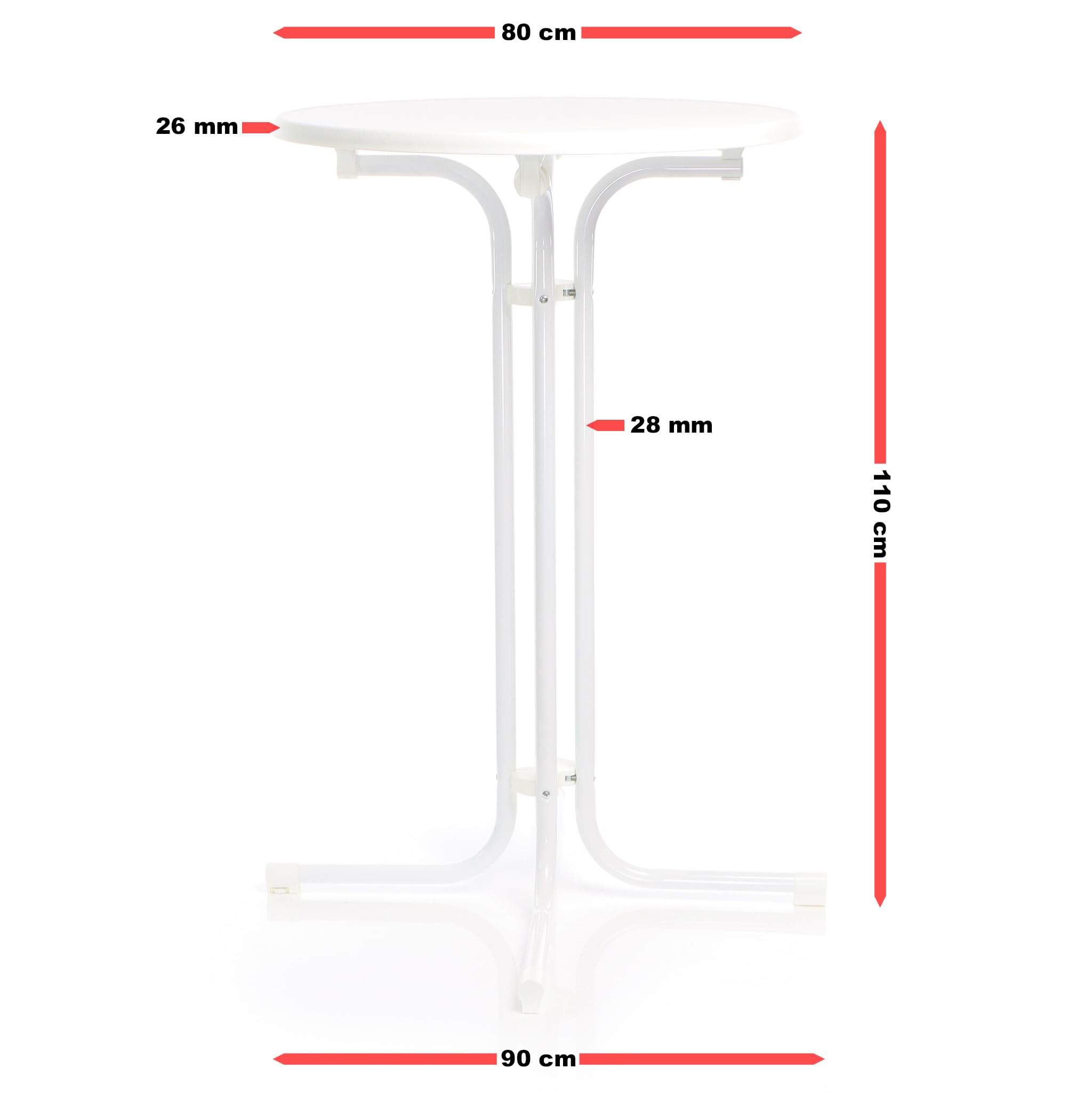 klappbarer Bistrotisch in Weiß Ø80cm runder Stehtisch Indoor/Outdoor Klapptisch 110cm hoch