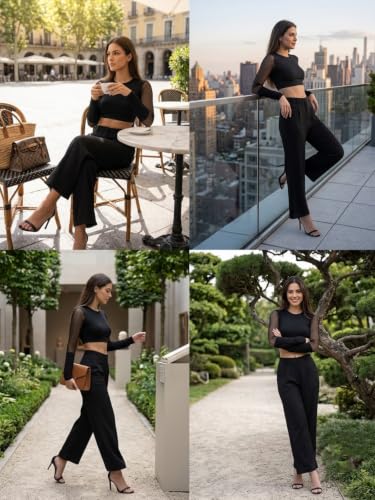 Image of Leriya Fashion Women High Waist Polycotton Formal Trousers | Summer Breathable Wide Leg Pants with Pockets |Casual, Office & Travel Outfits
