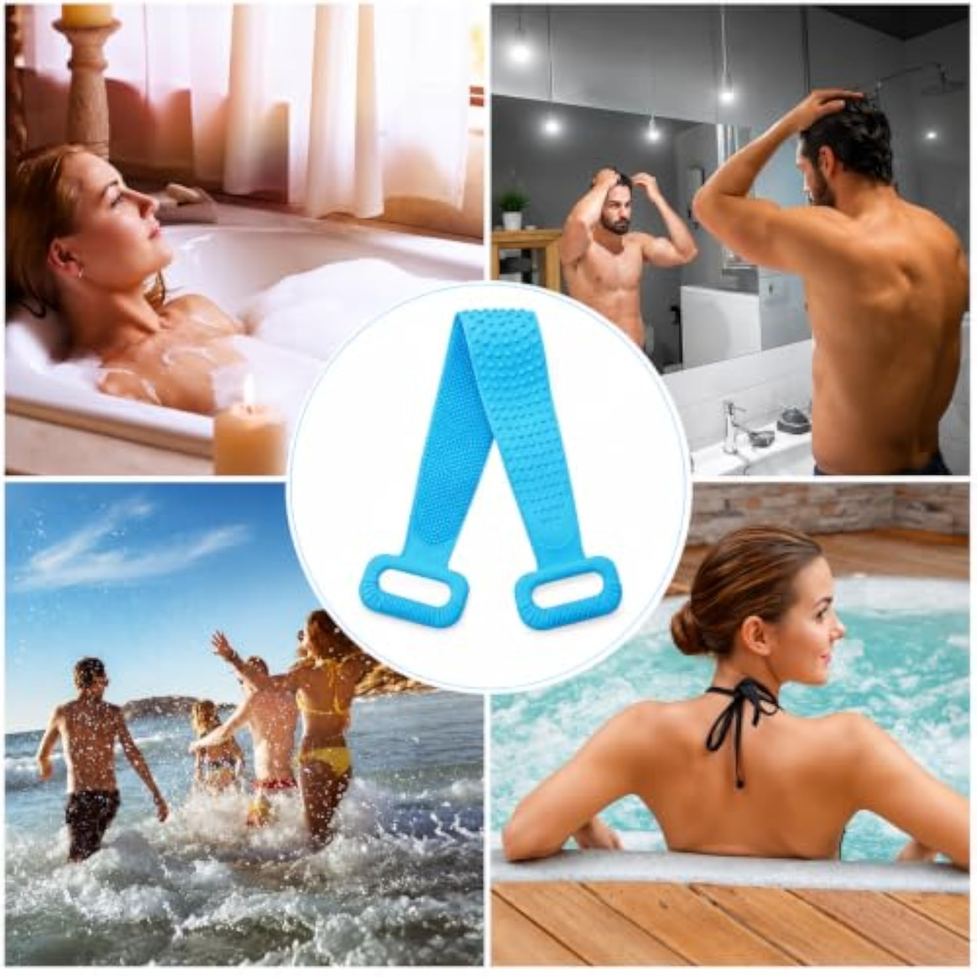 2 Pcs Silicone Bath Combo with Back Scrubber & Soap Dispenser Brush