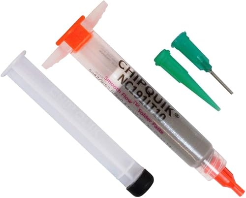 Chip Quik NC191LT10 Pasta de soldadura a baja temperatura de flujo suave Sn42/Bi57.6/Ag0.4 T4 0.35 oz Jeringa