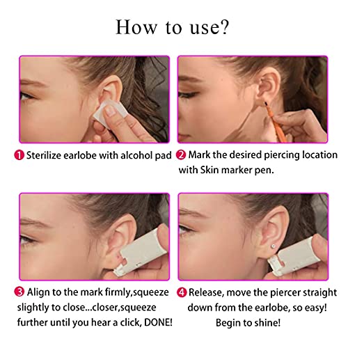 Firstomato 2Pcs Disposable Ear Piercing Kit Ear Piercing Gun Self Use Ear Piercings Kit Cartilage Piercing Gun With Hypoallergenic Earrings(3Mm,24Kt Gold) #TOP7