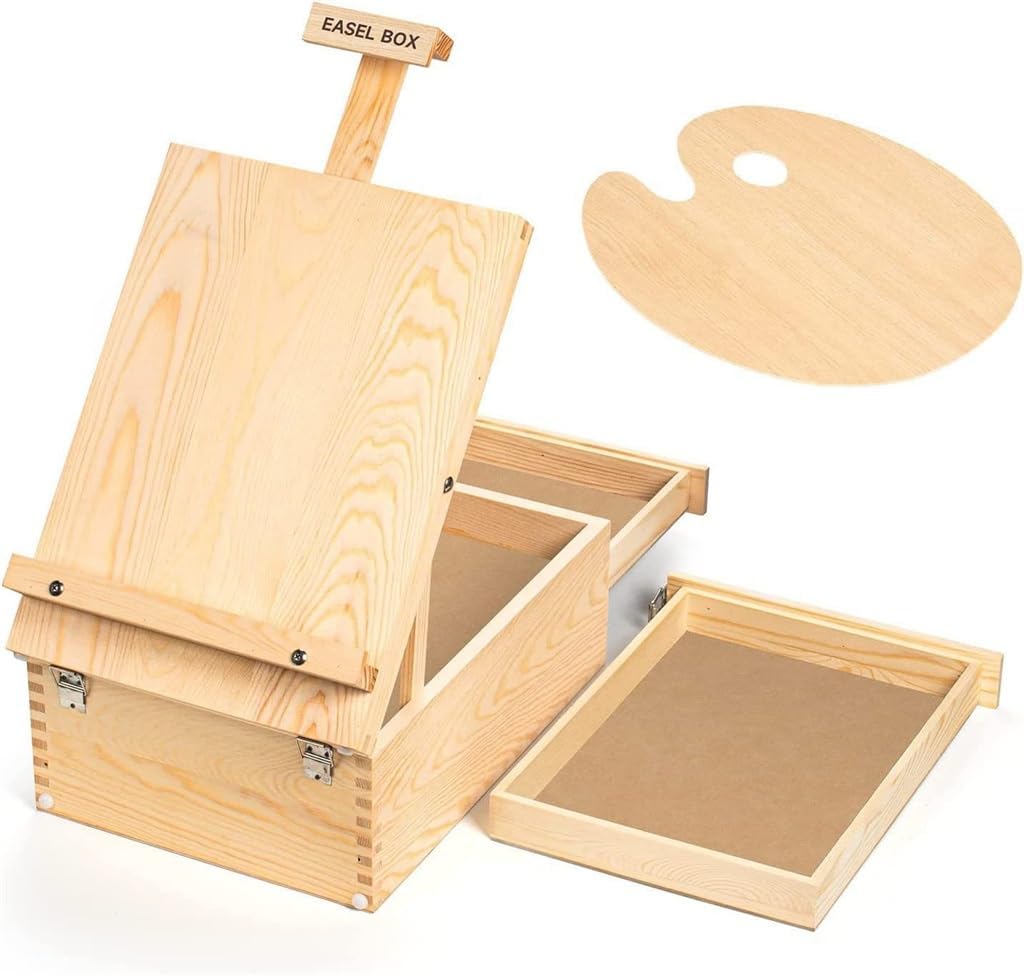 HBJWOV Wooden Tabletop Easel Solid Wood Oil Painting Box Special Sketch Painting Box Easel