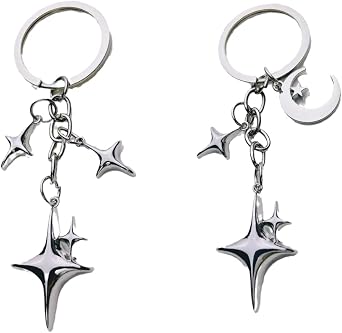 Y2K Cute Star Moon Keychain Fashion Punk Aesthetic Accessories Stainless Steel Key Ring Sparkling Charms
