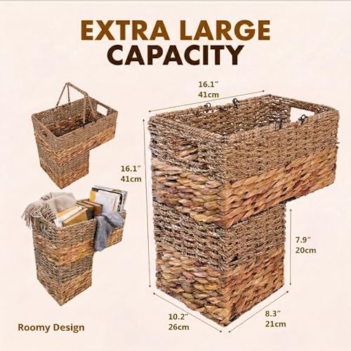L-Shaped Wicker Stair Basket with Carry Handles, Reinforced Metal Frame by Loomesta Haven - Used condition - Image 2