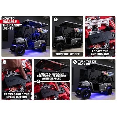 LEDGlow 12pc Million Color LED 4-Seater Golf Cart Underglow Neon Kit with Canopy, Wheel Well & Interior Lights Fits EZGO, Yamaha, Club Car, ICON, Evolution, Tomblerin, Star EV - for 12-Volt Battery