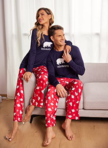 Ekouaer Couples Christmas Sleep Set Long Sleeve Loungewear For Men Round Neck Comfy Pjs Sleepwear Sets(Men Navy, Large) #TOP2