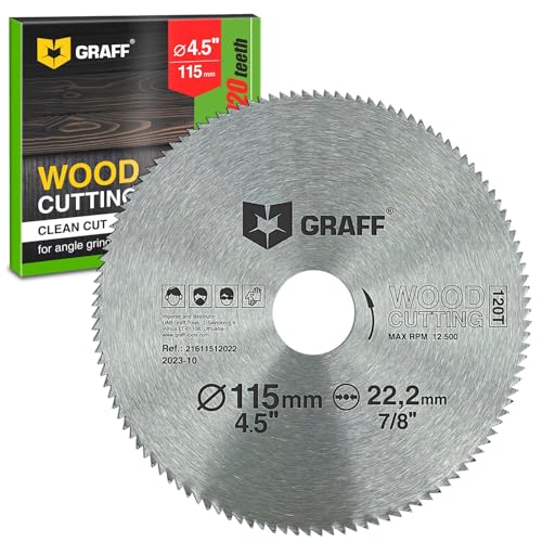 115 mm Winkelschleifer Trennscheibe für Holz, Sperrholz, Laminat, Trockenbau, Kunststoff – Sägeblatt mit 22,23 mm Bohrung – 2 mm Super Feinschnitt Kreissägeblatt GRAFF