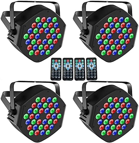 WGSS Par Lights Stage Lighting, 36 RGB LED Strobe DJ Up Light DMX Wash Cans Sound Activated Remote for Indoor Halloween Christmas Disco Party Wedding Band Events Church 4 Pack