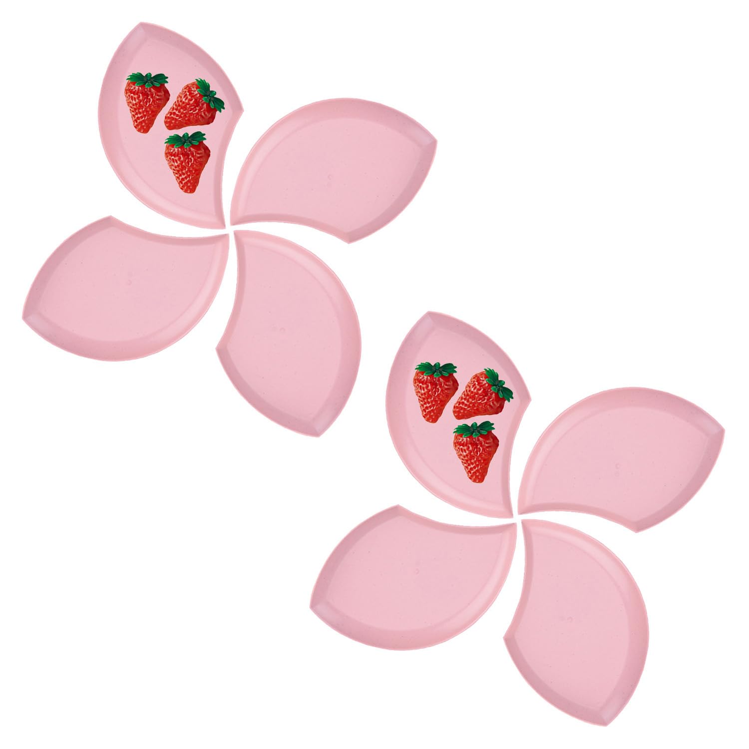ARQIVO® Wheat Straw Unbreakable Appetizer Dessert Plates, Children's and Adult Cake Plate, Lightweight Small Petal-Shaped Plates for Snacks, Reusable Dipping Sauce Bowls. (Nordic Pink, Pack of 8)