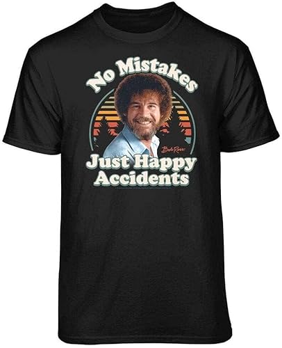 Teelocity-Bob-Ross-No-Mistakes-Just-Happy-Accidents Retro Graphic T-Shirt Black