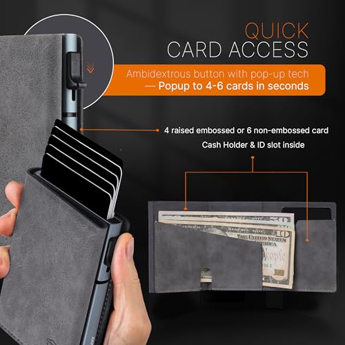 Image of Conceal Plus Pop Up Wallet for Men RFID Slim Card Holder - Titanium | Holds 4-6 Cards with Cash & ID Storage, Featuring One Click Metal Card Ejector & Slim Gray PU Leather Design for Daily Carry