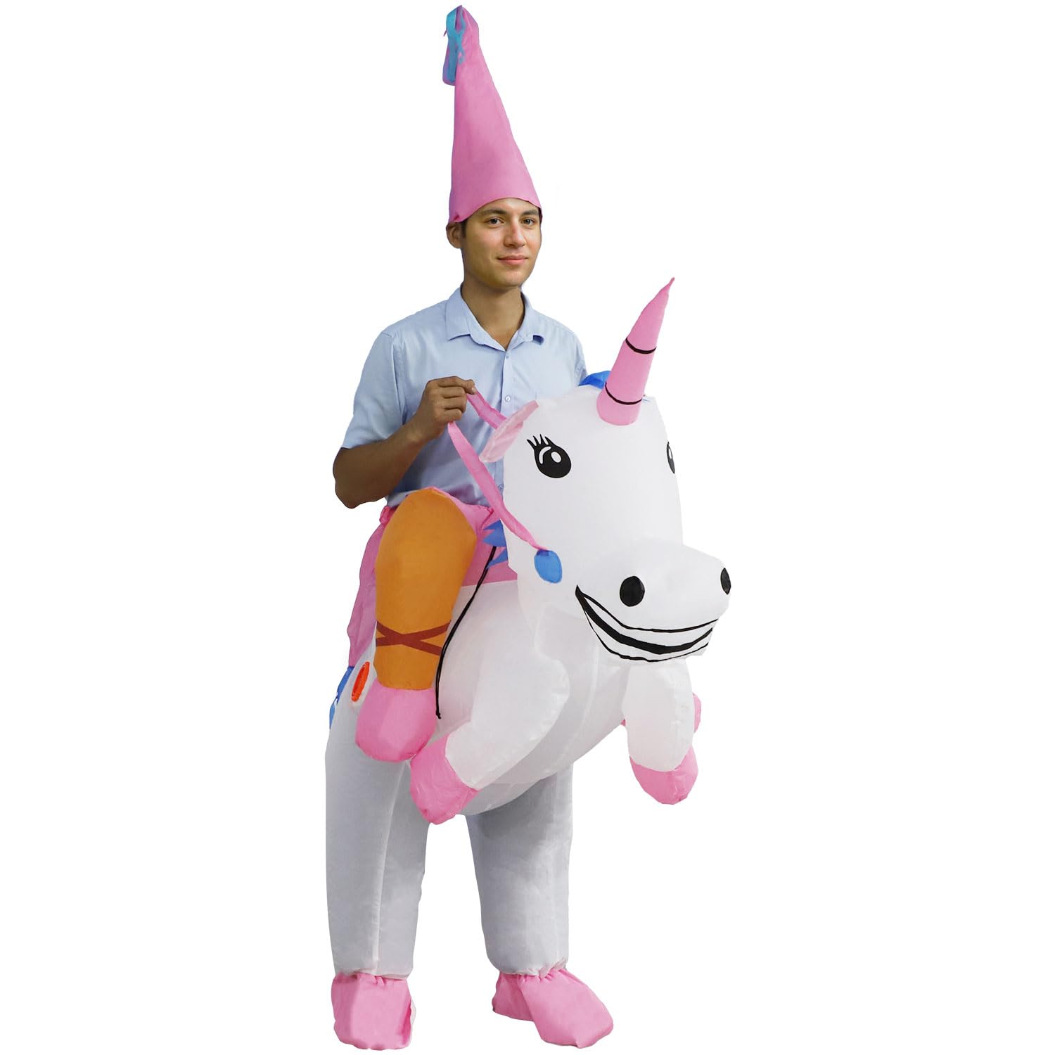 Photo 1 of HZGDEJTG White Horse Riding Inflatable Clothing, Inflatable Clothing for Adults white pegasus suit