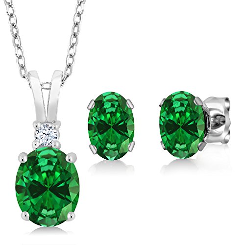 Gem Stone King 4.63 Cttw Green Simulated Emerald Pendant and