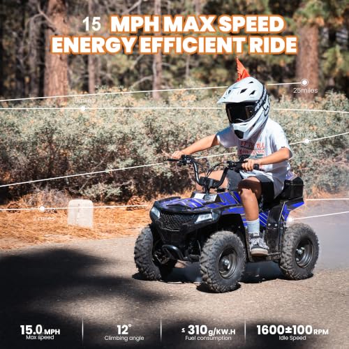 Image of MOSTA 40CC 4-Stroke Gas-Powered ATV, 4 Wheeler Off-Road Dirt Quad for Kids, Max 15 MPH, Parental Speed Control with Storage Box, Easy Pull Start (Black /Blue)