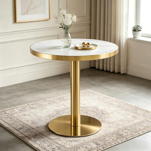 Table d'appoint ronde anti-rayures avec plateau effet marbre - 4