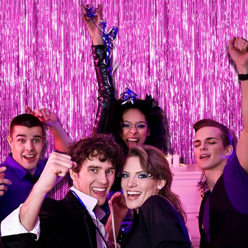Image of 20 Pack Hot Pink Party Decorations - Tinsel Curtain Streamers Foil Fringe Backdrop for Birthday, Christmas, Bachelorette, Graduation, Fiesta Photo Booth