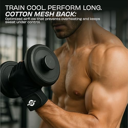 Image of Nivia Enduro Gym Gloves with Wrist Support for Men & Women, Leather Palm & Mesh Back for Breathability, Ideal for Weightlifting, Training, Crossfit & Home Fitness Equipment (Black, M)