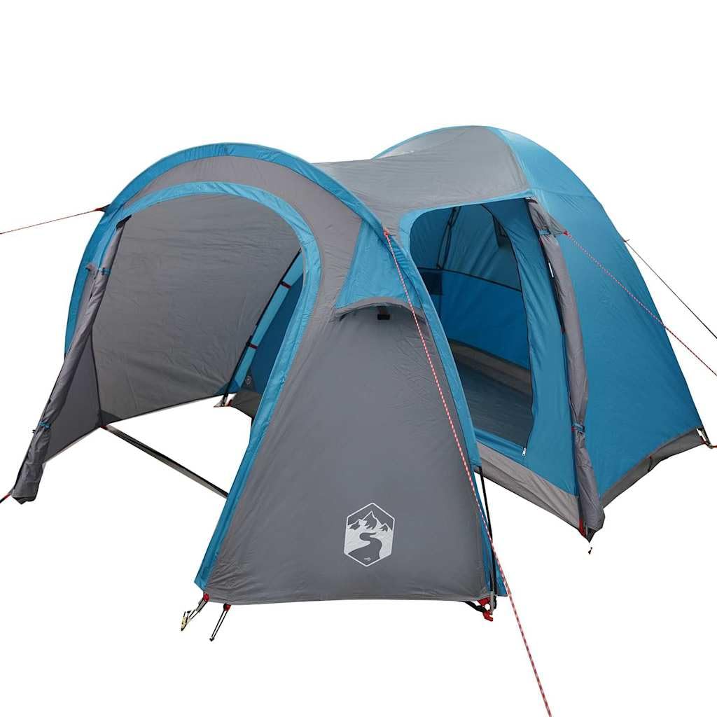 Modernes Kuppelzelt aus Polyester, 384 x 254 x 170 cm, mit Aufbewahrungstasche, inklusive 2 FRP-Stangen, 6 Abspannseilen und 19 Heringen, ideal für Familien-Campingabenteuer.