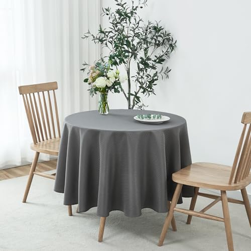 Image of maxmill Round Weaved Texture Design Tablecloth Spill-Proof Wrinkle Free Soft Washable Table Cloth for Round Table Cover, for Dining Room Buffet Banquet Parties Holiday Dinner, 70 Inch Charcoal Gray