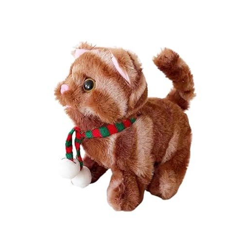 ISAKEN Interactive Electric Plush Cat Toy that Walks, Barks and Tails, Realistic Plush Kitten Stuffed Animal Dolls for Girls Boys and Girls Aged 3 4 5 6 Years