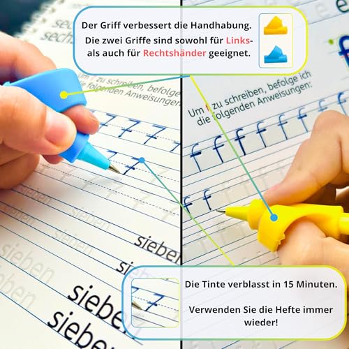 Magisches Heft von 4 bis 9 Jahren -4 Hefte- Wiederverwendbare Übungshefte für Kinder – Vorschule Übungshefte, Schreiben Lernen, Schreiblernheft für Jungen & Mädchen -2 Stifte,2 Griffe,10 Nachfüllungen