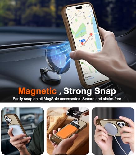 Image of Designed for iPhone 17 Case, [Built-in Invisible Kickstand][Compatible with MagSafe][Military Grade Shockproof] Slim Translucent Matte Phone Case 6.3 inch (Desert Brown)