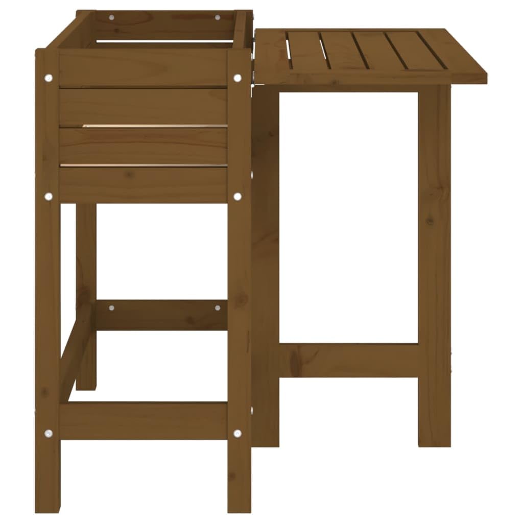 Jardinera con mesa plegable, maceta para plantas, jardinera elevada, jardinera para exteriores, jardinera, macetero, maceta adecuada para oficinas, jardines, restaurantes, cafés, marrón miel, madera