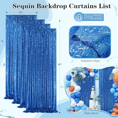 4 Pack Royal Blue Curtains 2ftx8ft Sequin Backdrop Drapes for Birthday Wedding Party Photo Backdrop Decorations by QueenDream - Image 2