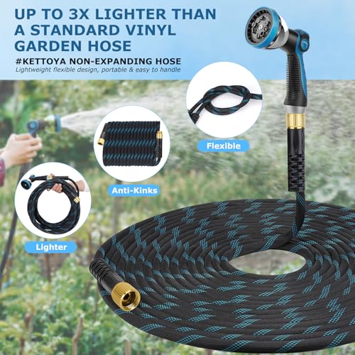 Non-Expanding Garden Hose 75 ft, Kink Free Flexible Water Hose with 10-Pattern Spray Nozzle, Lightweight Hose Pipe, Leak Proof, 3/4" Swivel Connectors, Super Fabric, Portable Storage Strap