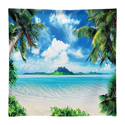 Funnytree 10X10FT Soft Fabric Summer Ocean Beach Backdrops for Photography Tropical Coconut Palm Tree Blue Sky Sea Sand Hawaiian Background Party Banner Photobooth Portrait Photo Studio Decor Pocket