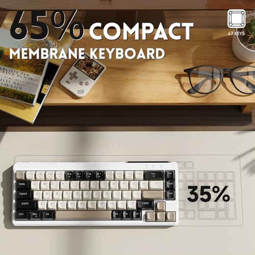 ZIYOU LANG×FREEWOLF M68 TKL bezprzewodowa klawiatura do gier, 3-trybowa kompaktowa klawiatura membranowa 2,4 GHz/BT5.1/USB-C, 19 klawiszy Anti-Ghosting, nasadki klawiszy Spherica-Biały