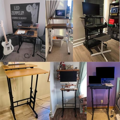 Image of sogesfurniture Adjustable Stand up Desk Computer Stand Desk Mobile Laptop Sit Stand Computer Desk,Beige BHCA-101-MP
