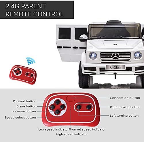 HOMCOM Mercedes Benz G500 Licensed 12V Kids Electric Ride On Car Toy with Parental Remote Control Battery-powered 2 Motors Music Lights MP3 for 3-8 Years Old White