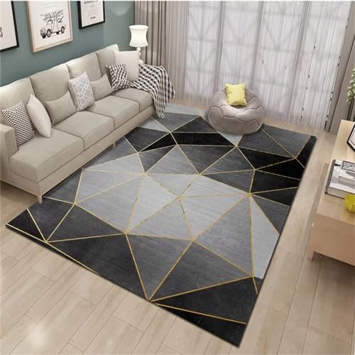 Tapis salon pas cher grand format motif triangle géométrique noir
