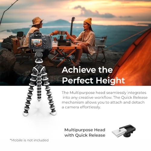 Image of DIGITEK (DTR 250 GT) 24cm Flexible Gorilla Mini Tripod with Phone Holder & Pan Head, 10 Sections Adjustment, 24cm Max Height, Cutting Edge Design, Reliable Grip, for Smartphones & Action Cameras