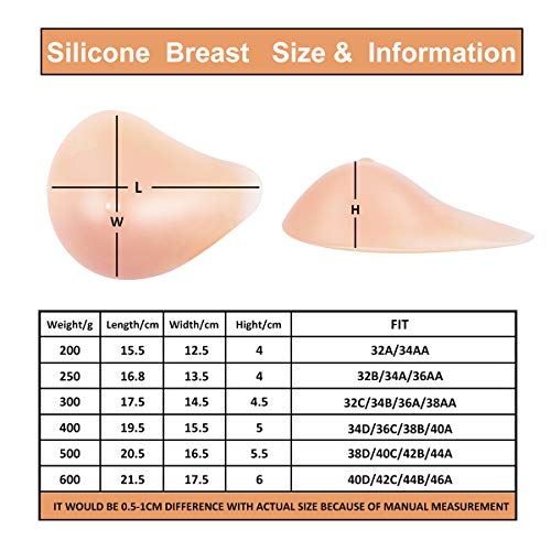 MOOVANT Silicone Breast Form Mastectomy Prosthesis Armpit Make Up A B C D Cup,Left Side Only,400g (C Cup)