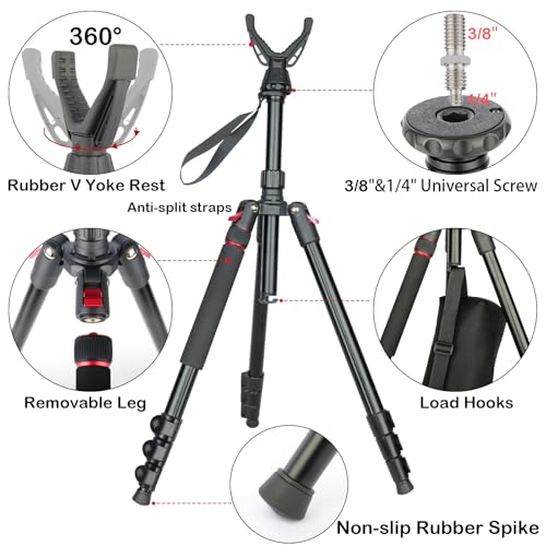 Image of Adjustable Shooting Tripod for Rifles Shooting Stick Level-Lock 3-in-1 Tripod Monopod Bipod, 22.8″-61″ Height, Lightweight Aluminum Alloy with Carrying Bag, Stable Rifle Rest for Hunting & Outdoor