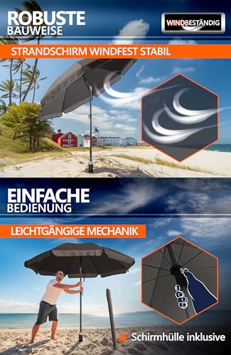 4smile Sonnenschirm Strand SunnyJoy als 3-IN-1 SET, Taupe - UPF 50+ Strandschirm mit Bodenhülse & Schutzhülle - Strandschirm windfest stabil Ø 180 cm, Strandschirm UV-Schutz – Bild 7