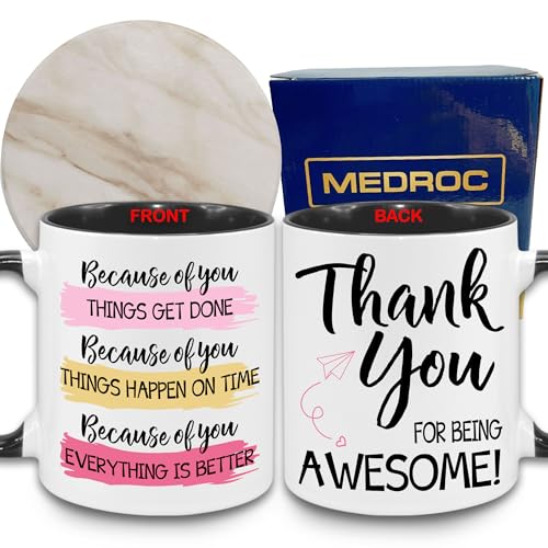 MEDROC Thank You Gifts for Women - Coffee Mugs Ceramic 11oz with Coaster, Appreciation Gift for Coworker Friends Teacher Nurse Staffs Employees Boss Mentor Leader, Leaving Farewell Retirement Cups