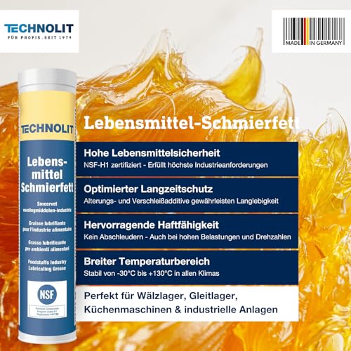TECHNOLIT Lebensmittel-Schmierfett 390 g | Lebensmittelecht NSF-H1 | Getriebefett für Küchenmaschinen, Gleitlager, Wälzlager & Backofenschienen